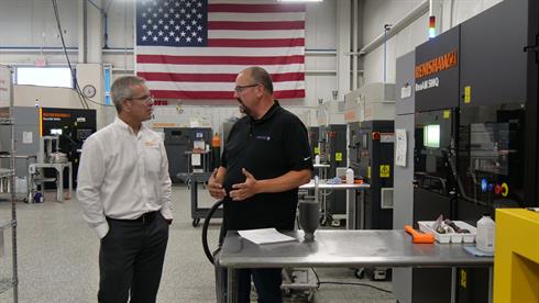 Innovative 3D Manufacturing owner-operator Chris Beck with Renishaw's Keith Brady