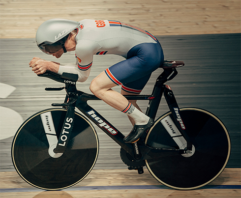 Hope Lotus track bike 2024 - Ed Clancy OBE on banking close up