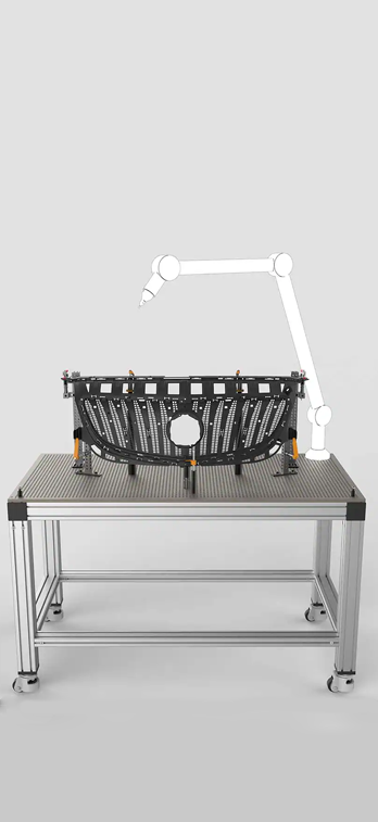 Opspantafel voor metingen met grille van een auto