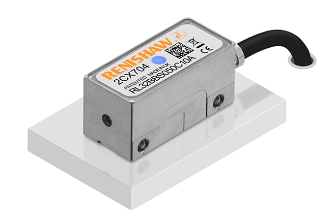 RESOLUTE™ optical encoder on a white plinth