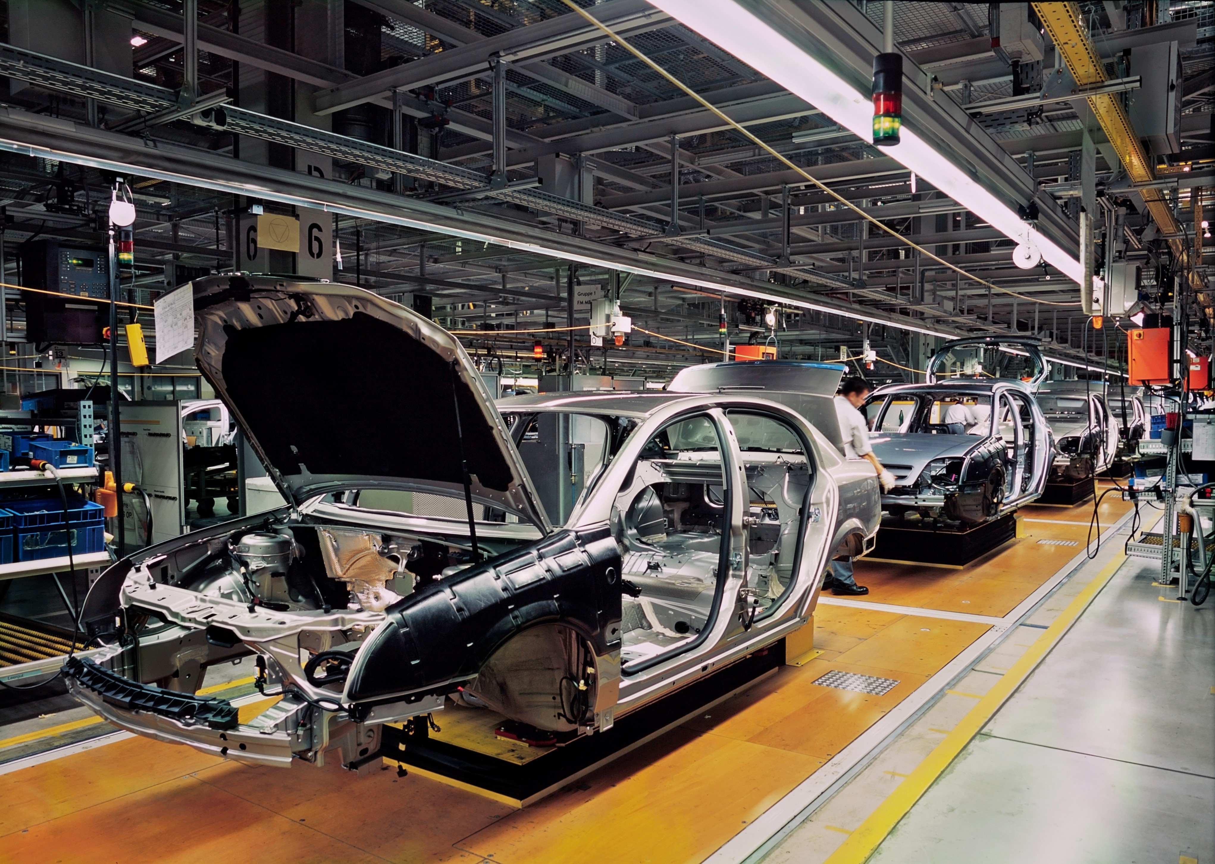 Car frames on a production line