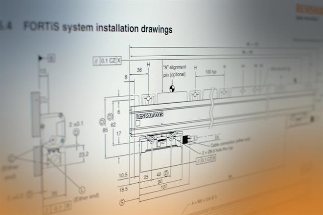 Technische Zeichnung für die Installation von optischen FORTiS Messsystemen